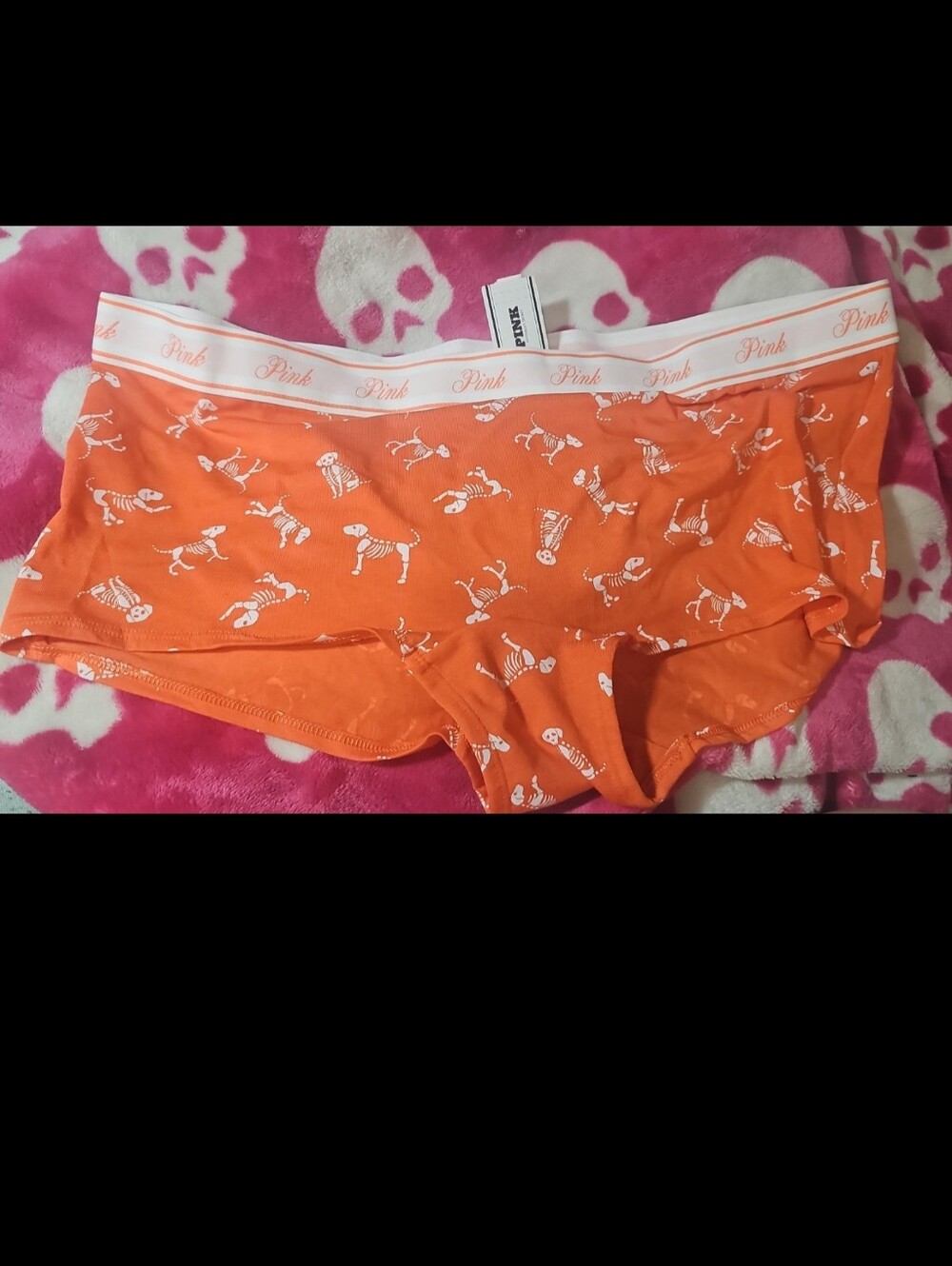 Pink Victoria's Secret Skeleton Print Boy Shorts Underwear Orange NWT XL SHORTIE